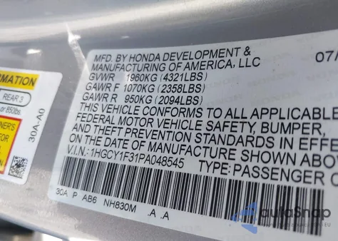 2023 Honda Accord Ex from USA, damaged, VIN 1HGCY1F31PA048545